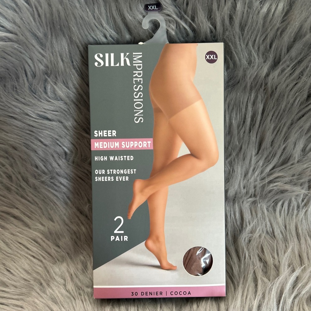 Silk Impressions Sheer Tights Medium Support Womens Size XXL Cocoa High Waisted